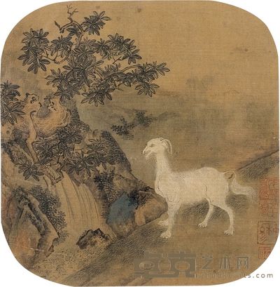 无款 祥和图 扇面镜心