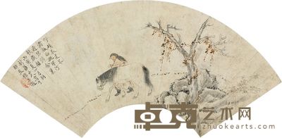 华嵒 1746年作 遛马图 扇面