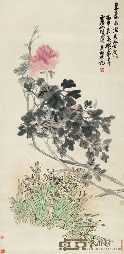 吴昌硕 1896年作 翠豪夜湿天香露 立轴 132.5×65cm