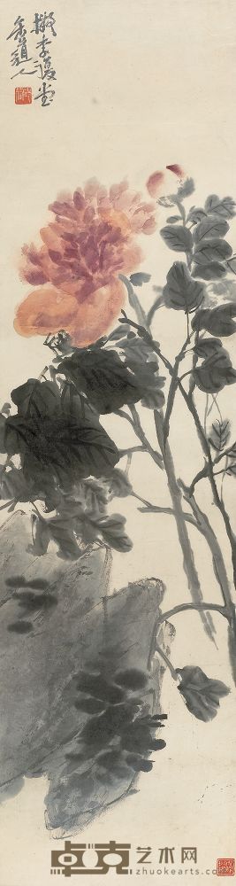吴昌硕 牡丹富贵 镜心 109×29cm