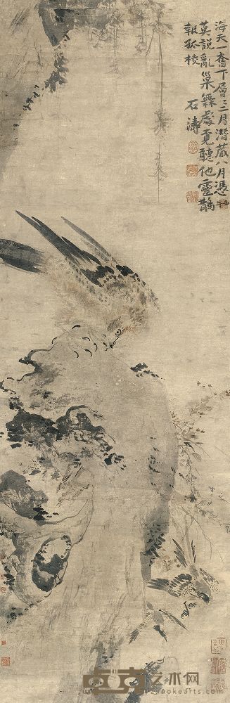 石涛 1702年作 秋鹰图 立轴 180×60cm
