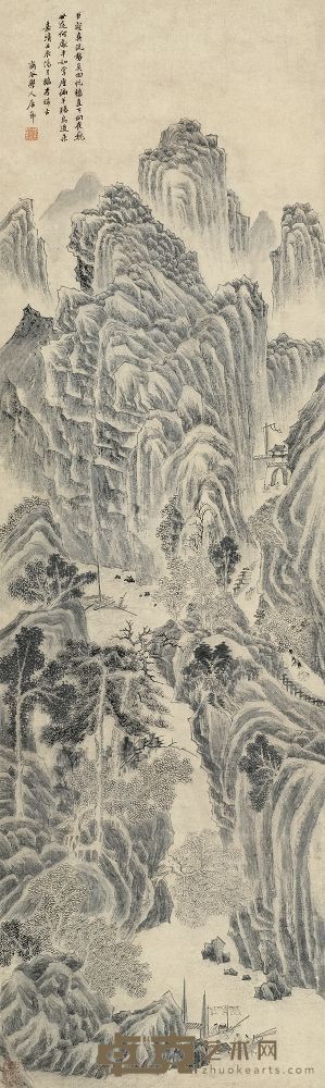 居节 1532年作 溪山行旅图 立轴 110×33cm