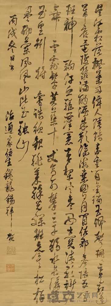 钱龙锡 1646年作 草书七言诗 立轴 182×66cm