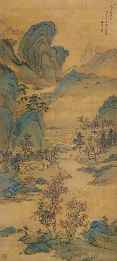 王翚 1694年作 秋山行旅图 立轴 135×61cm
