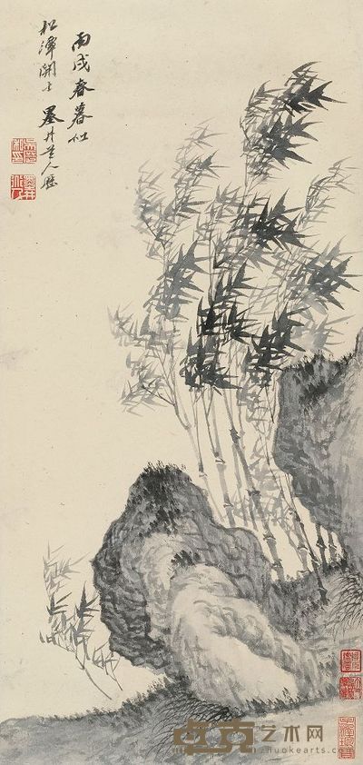 吴历 1706年作 竹石图 立轴 53×25cm