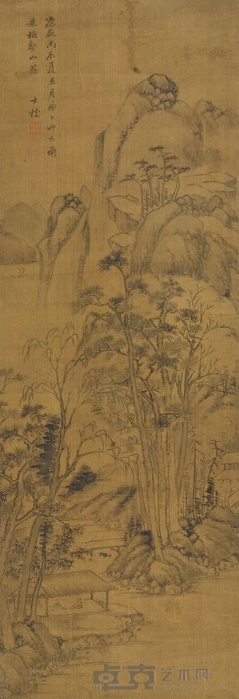 查士标 1676年作 云锦松簧 立轴 84×28cm