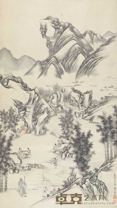 葛尊 1885年作 竹林七贤 立轴 145.5×81.5cm