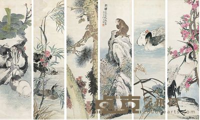 任薰 花卉动物 六屏 150×40cm×6