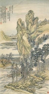 姜筠 1907年作 临王石谷《千嶂古木图》 立轴