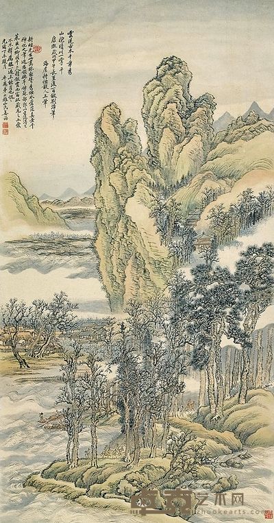 姜筠 1907年作 临王石谷《千嶂古木图》 立轴 115.5×60cm