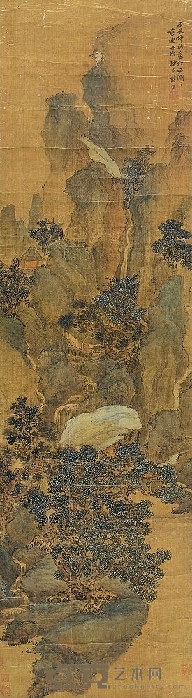 蓝瑛 1652年作 灵邱清晖 立轴 161×44cm