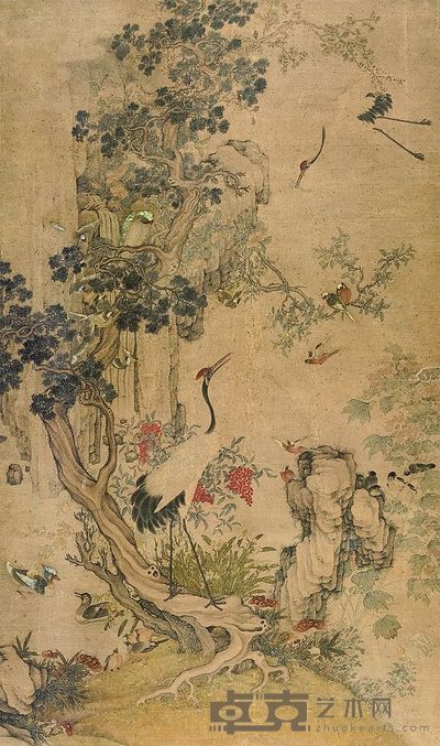 无款 百禽祥瑞 立轴 194×115cm