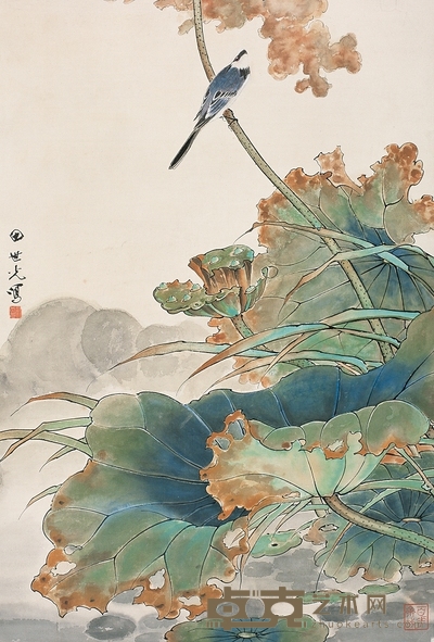田世光 1946年作 柿柿如意 立轴 96×33cm