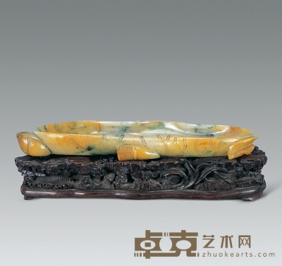清 翡翠雕荷叶形笔洗 长19cm
