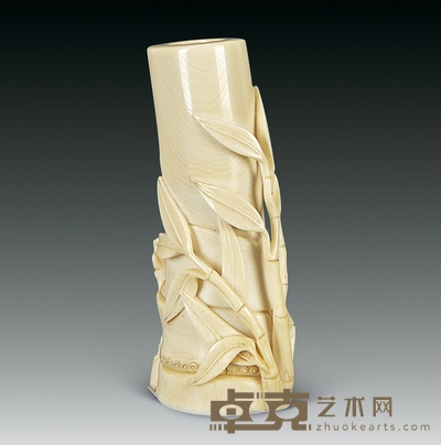 民国 象牙雕竹形花插 高10cm