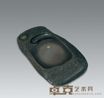 清乾隆 端石雕旭日祥云砚 长16cm