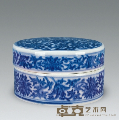 清雍正 青花缠枝莲纹印盒 直径7.5cm