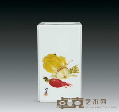 王步 粉彩青白世家方笔筒 高11.5cm