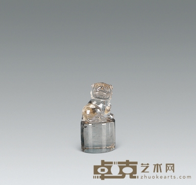 清 水晶雕兽钮印章 高6cm