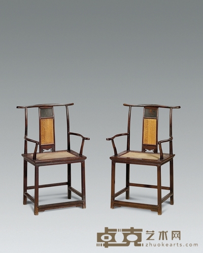 清 红木官帽椅 （一对） 53.4×42.3×100cm