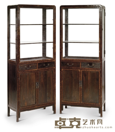 清 红木嵌瘿木陈列柜 （一对） 69×34.5×176cm