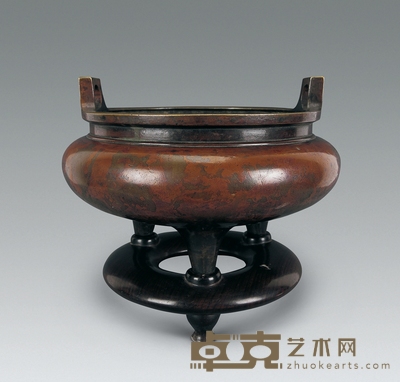 清初 铜高束腰铺首耳兽足大香炉 直径30.5cm