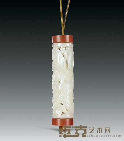 清 白玉雕龙凤纹小香筒 高6.8cm