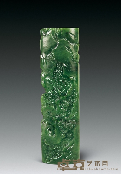 清 碧玉雕松石纹笔搁 长18.5cm