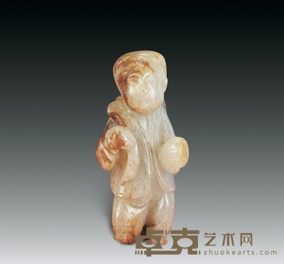 宋 白玉雕持荷童子 长6.6cm