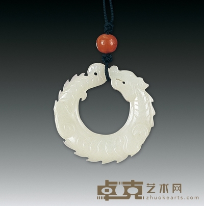 清 白玉雕环龙珮 直径5cm