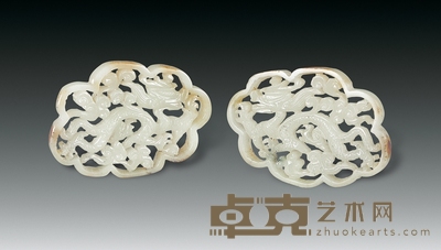 清 白玉透雕龙纹珮 （二件） 长7cm