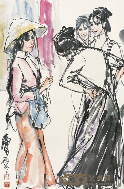 黄胄 1987年作 少女 立轴 68×45cm