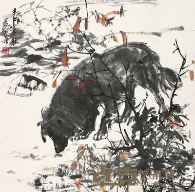 黄胄 犬 立轴 68×69cm