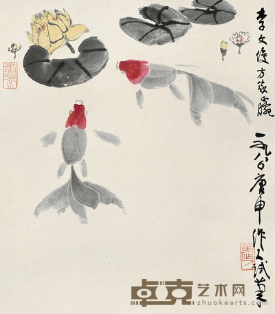 吴作人 1980年作 金鱼 立轴 42×36cm