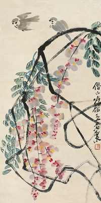 齐白石 紫藤 镜心