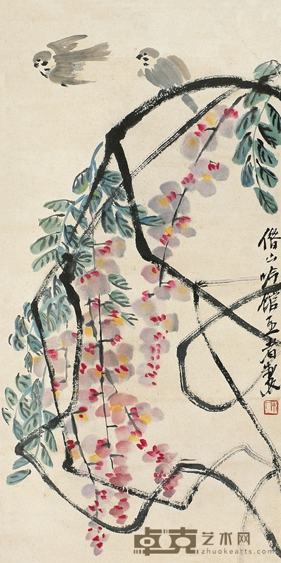 齐白石 紫藤 镜心 59×29cm