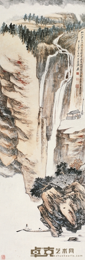 张大千 1941年作 秋水扁舟 镜心 127×41cm