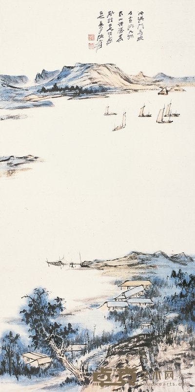 张大千 1949年作 泛舟图 立轴 82.5×41.5cm