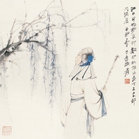张大千 1944年作 柳下高士图 镜心