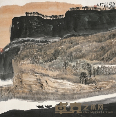 贾又福 1981年作 太行秋牧 立轴 68.5×67.5cm