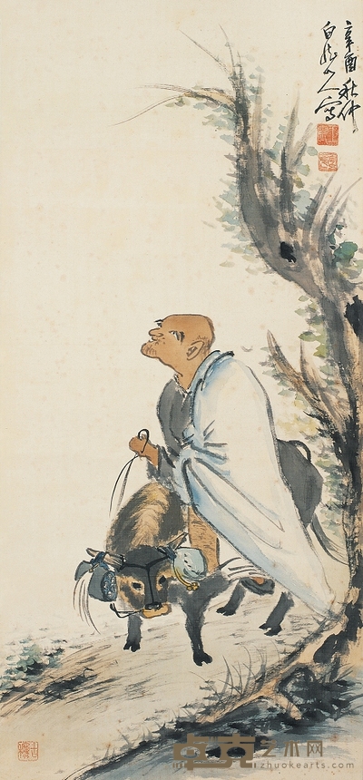 王震 1921年作 人物 立轴 93×42.5cm