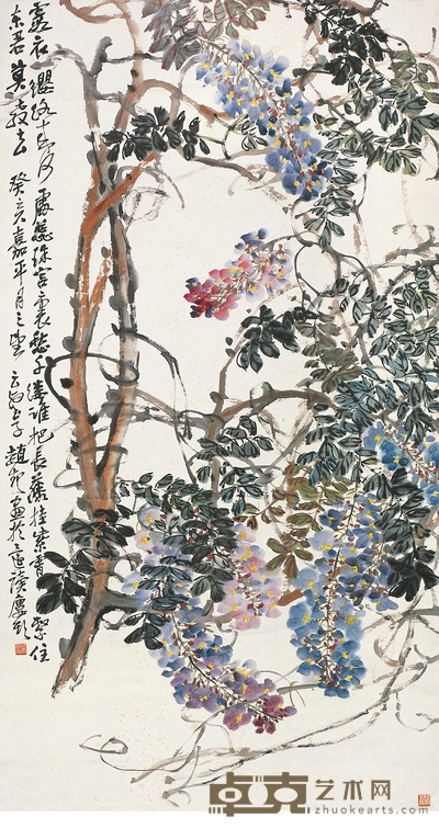 赵云壑 1923年作 紫藤 立轴 147.5×80cm