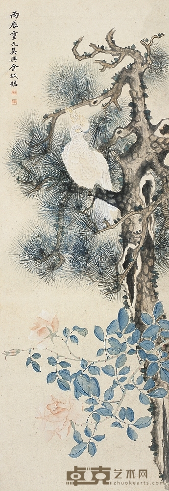 金城 1916年作 花鸟 镜心 112×39cm