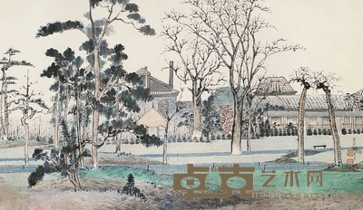 陶冷月 庭院小景 镜心 34×58cm