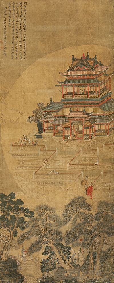 禹之鼎 1686年作 游月宫 立轴 115×47cm