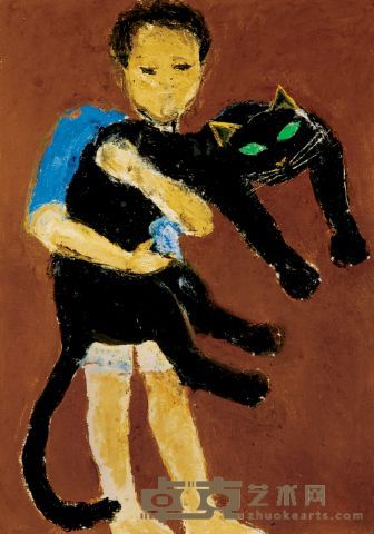 波波·依斯甘达 1994年作 小孩与猫 122×87cm