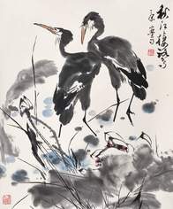 康宁 秋江棲鹭 立轴