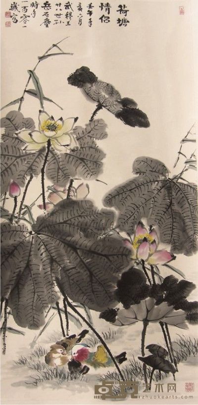 岳石尘花鸟立轴 138×68
