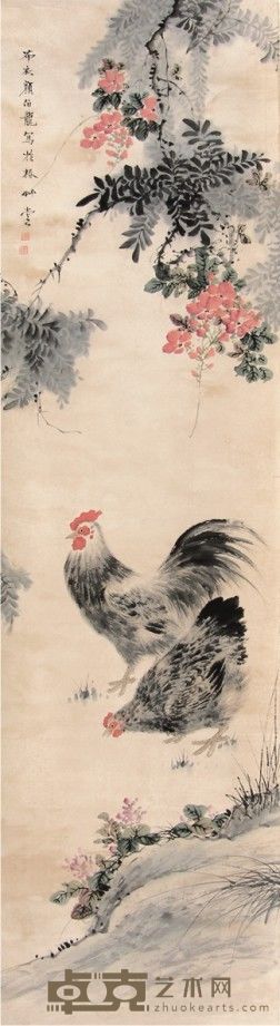 颜伯龙鸡立轴 176×48