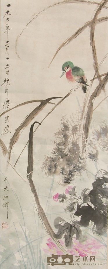 唐云花鸟立轴 84×34